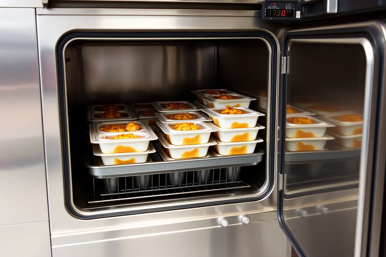 Blast chiller with meal trays and temperature display (Meal prep expansion compared with what actually happens)