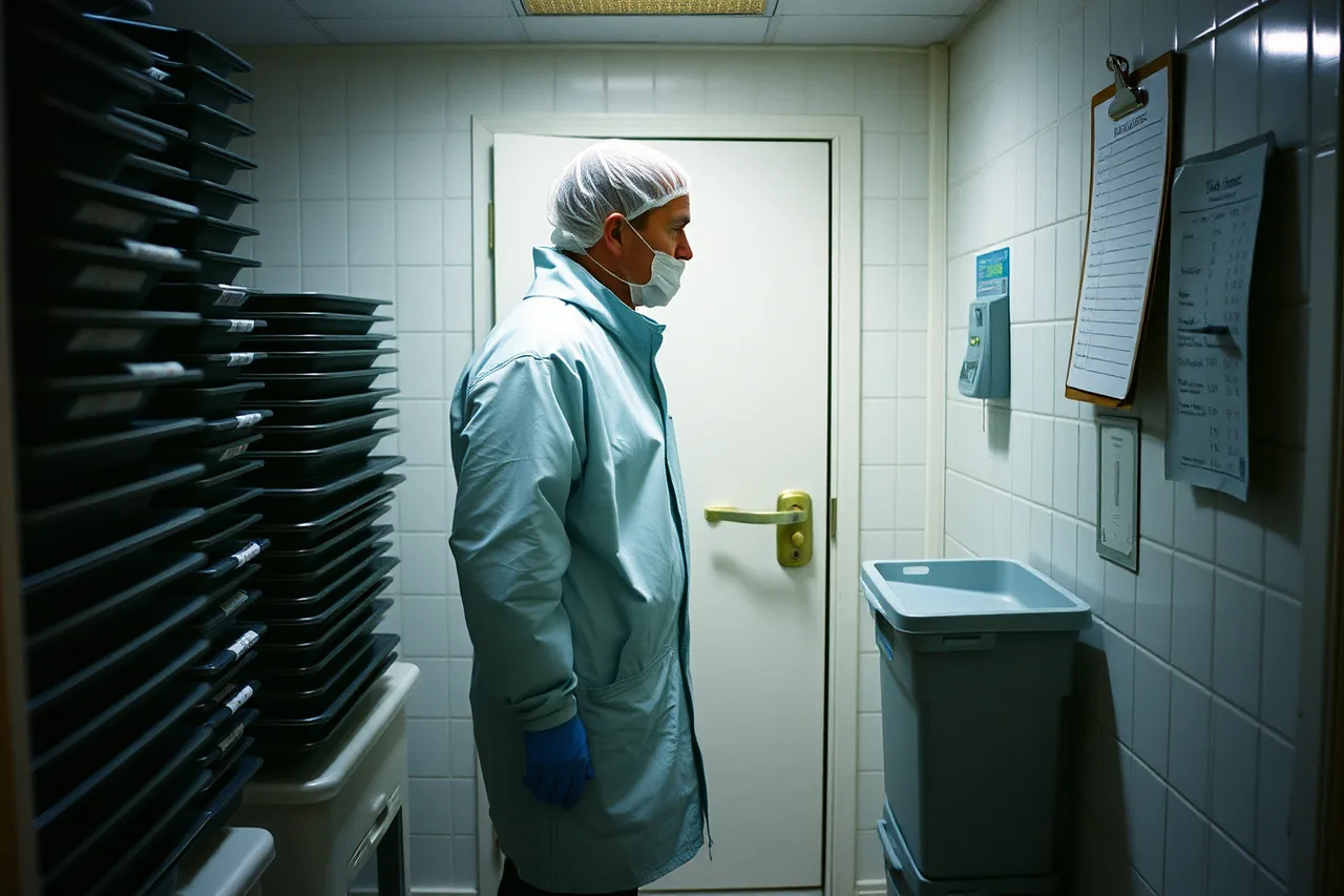 Worker in freezer jacket and gloves inside a walk-in cold room at 5 a.m (Meal prep hiring and training for owners in 2027)